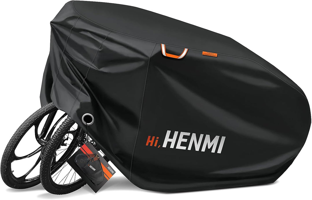 HENMI Fahrradabdeckung für 2 Fahrräder Wasserdicht 420D, Fahrradgarage Wetterfest mit Aufbewahrungstasche, UV-Schutz, Reißfest, Fahrradplane für E-bike, Holzpferd, Roller Motorroller (210x110x85 cm)