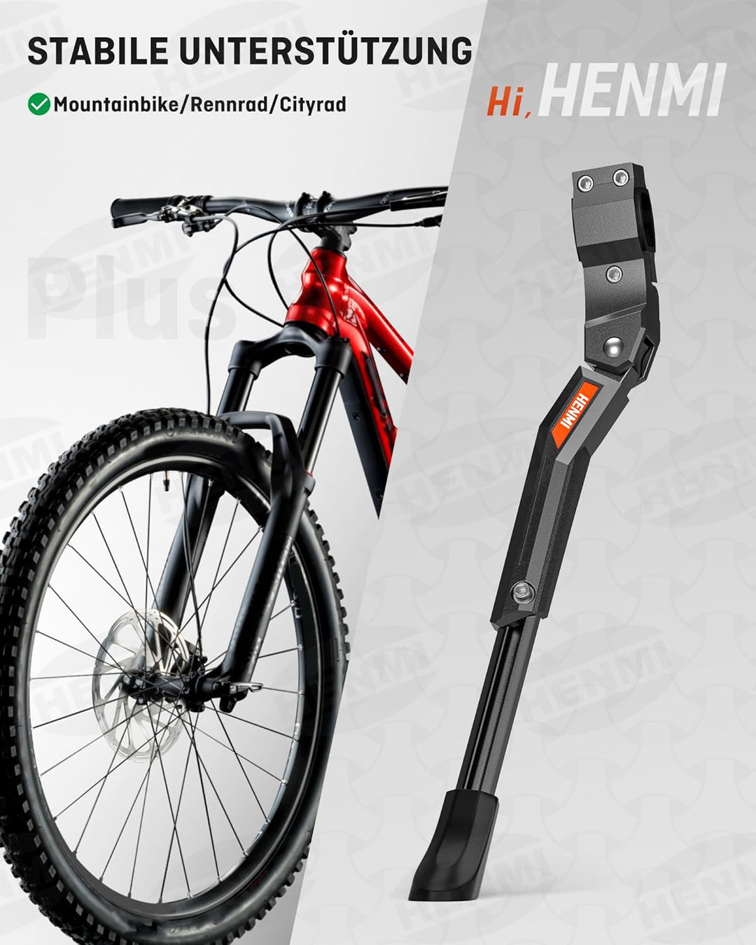 HENMI Fahrradständer 24-29 Zoll Plus, Hinterbauständer rutschfest Seitenständer Fahrrad Höhenverstellbar für Mountainbike, Trekkingrad, Rennrad, Cityrad