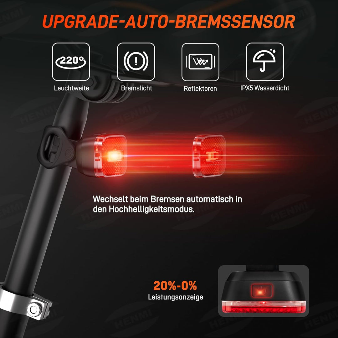 fahrradbeleuchtung set mit bremslicht HENMI LED Fahrradleuchten Set, USB Aufladbar Fahrradlicht LED Set,Stvz