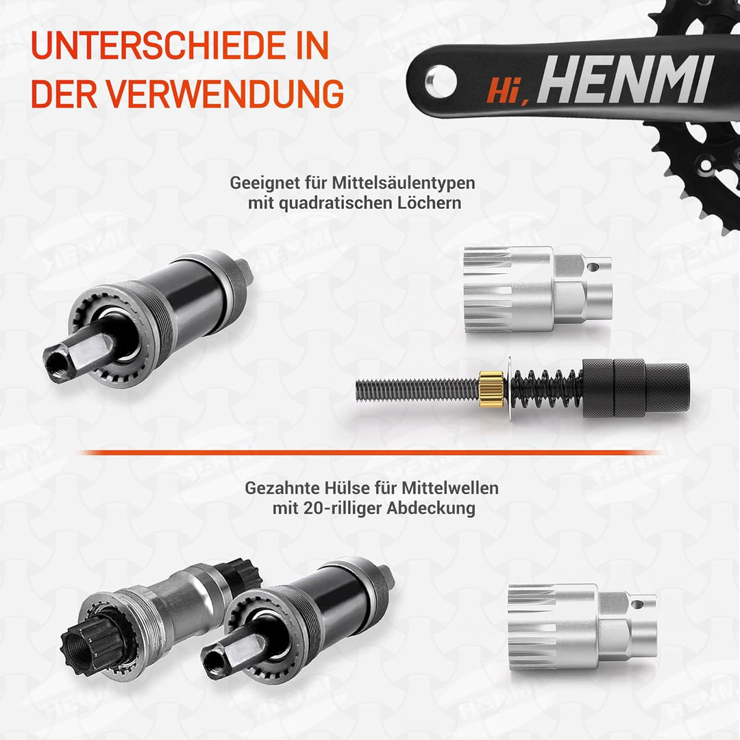 HENMI Fahrrad Tretlager Werkzeug Set,Fahrrad Innenlager Entferner mit Tretlager Fahrrad,20zähnen 24mm Innenlager Werkzeug kompatibel mit Schmieröl,Schmierfett und Verriegelungseinrichtung