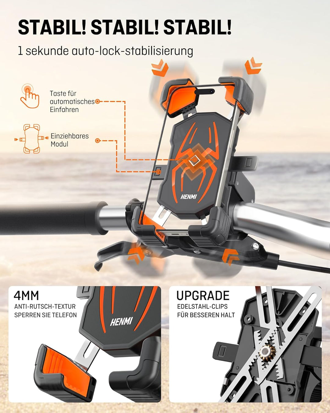 handyhalterung auto und fahrrad HENMI Universelle Handyhalterung Fahrrad Lenker für Handys 5,5-7,5 Zol
