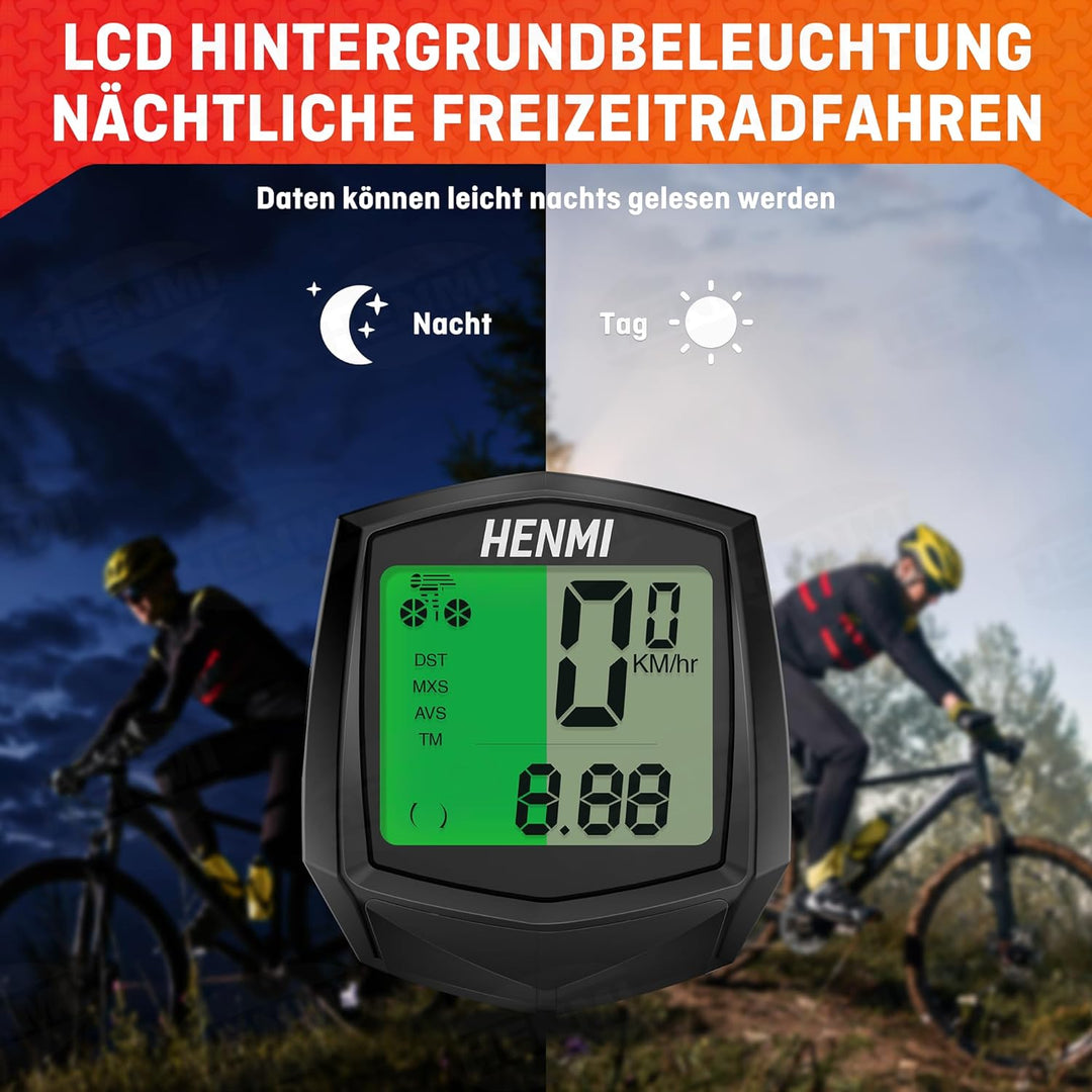 HENMI Fahrradcomputer Kabellos, 24 Funktionen Fahrradtacho Kabellos, I