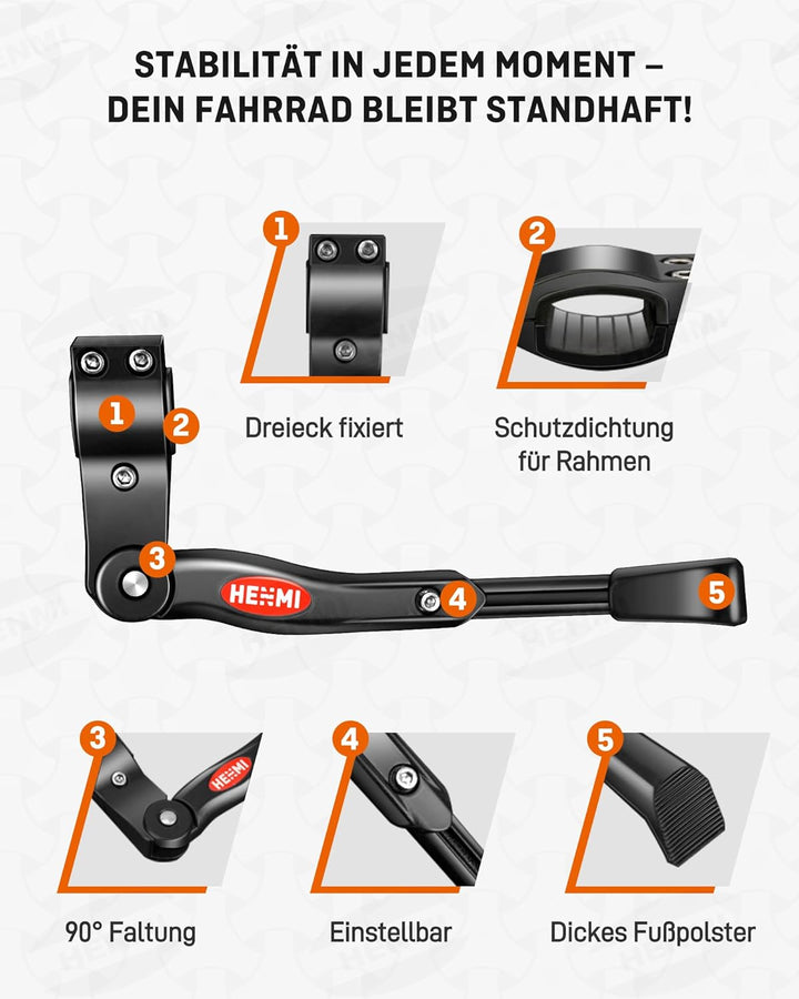 HENMI Fahrradständer 24-28 Zoll, 4 cm Höhenverstellbar und Universal Seitenständer, Dauerhaft Bike Stand gemacht durch Aluminiumlegierung