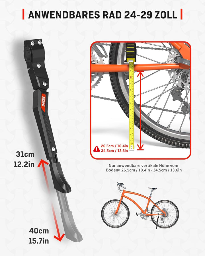 HENMI Fahrradständer 24-29 Zoll, Höhenverstellbar, rutschfest Seitenständer. Stabil Fahrradständer für Mountainbike, E-Bike, Trekkingrad, Cityrad, Pendlerfahrräder.