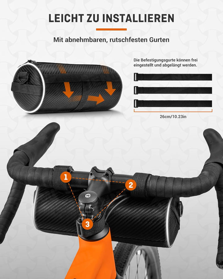 HENMI Lenkertasche Fahrrad Wasserdicht, Fahrradtasche Lenker für E-Bike, MTB, Rennrad, Lenkertasche Rennrad mit Schultergurt ca.2,4L (Orange)