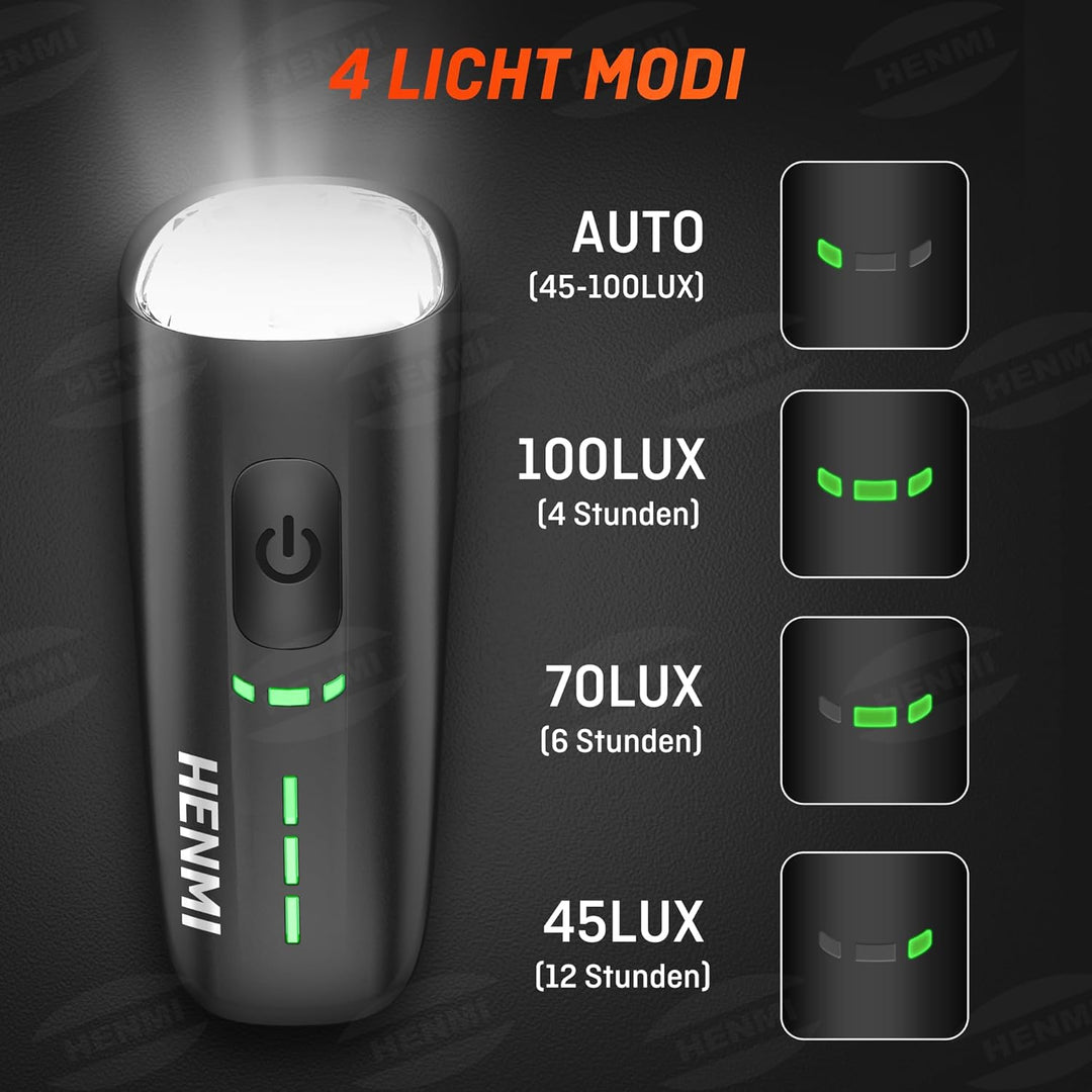 HENMI Fahrradlicht Vorne, StVZO Zugelassen Auto Fahrradlampe Vorne,USB Aufladbar Fahrrad licht Fahrradbeleuchtung 100 Lux mit 4 Beleuchtungsmodi,IPX5 Wasserdicht