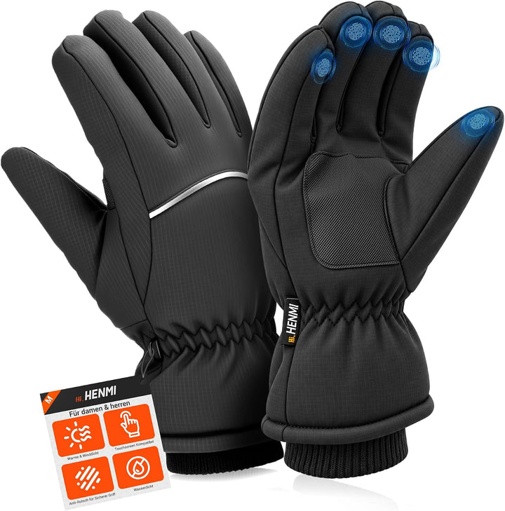 HENMI Winterhandschuhe Thermo Fahrradhandschuhe Herren Damen Arctic-Fleece-Innenfutter, wasserabweisend & winddichte warme Winterhandschuhe für Laufen, Skifahren, Wandern, Radfahren