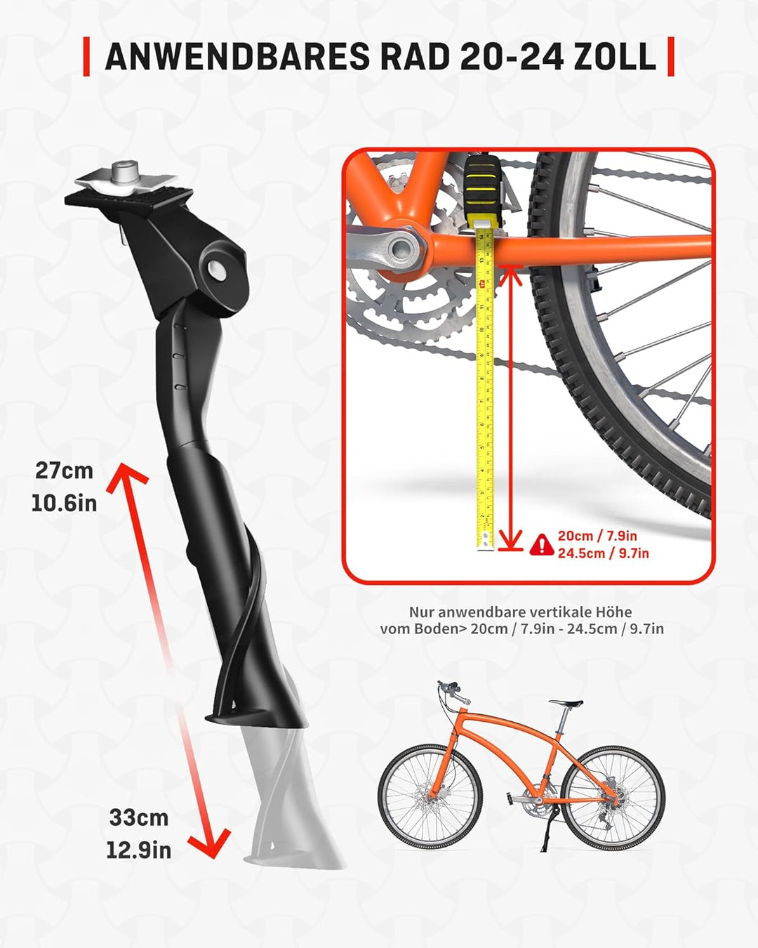 HENMI Fahrradständer 20–24 Zoll Kinderfahrrad Ständer, Höhenverstellbar Kinder Fahrradständer, Aluminiumlegierung Mittelhalterung für Mountainbike, Rennrad, Sportfahrrad, Cityrad