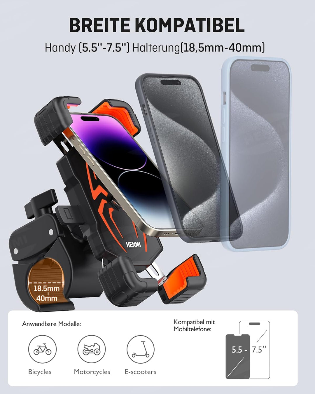 fahrrad handyhalterung iphone 5 HENMI Universelle Handyhalterung Fahrrad Lenker für Handys 5,5-7,5 Zol