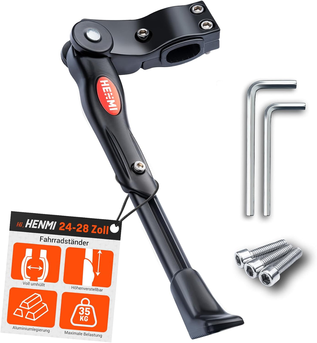 HENMI Fahrradständer 24-28 Zoll, 4 cm Höhenverstellbar und Universal Seitenständer, Dauerhaft Bike Stand gemacht durch Aluminiumlegierung