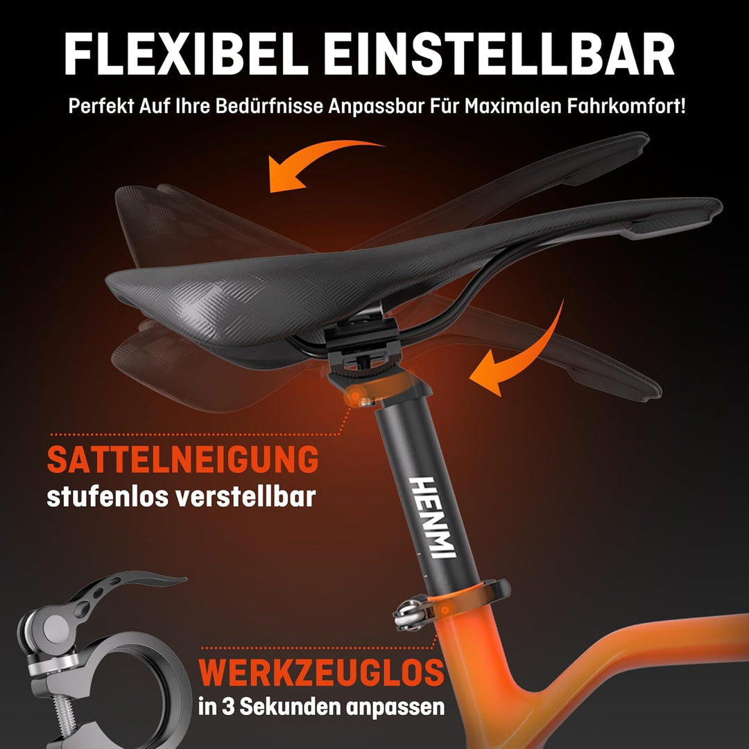HENMI Fahrrad Sattelstütze mit Sattelklemme,Verstellbar Sattelstange 27.2/31.6mm mit 400 mm Länge für E-Bikes,MTB,Rennrad,Trekking
