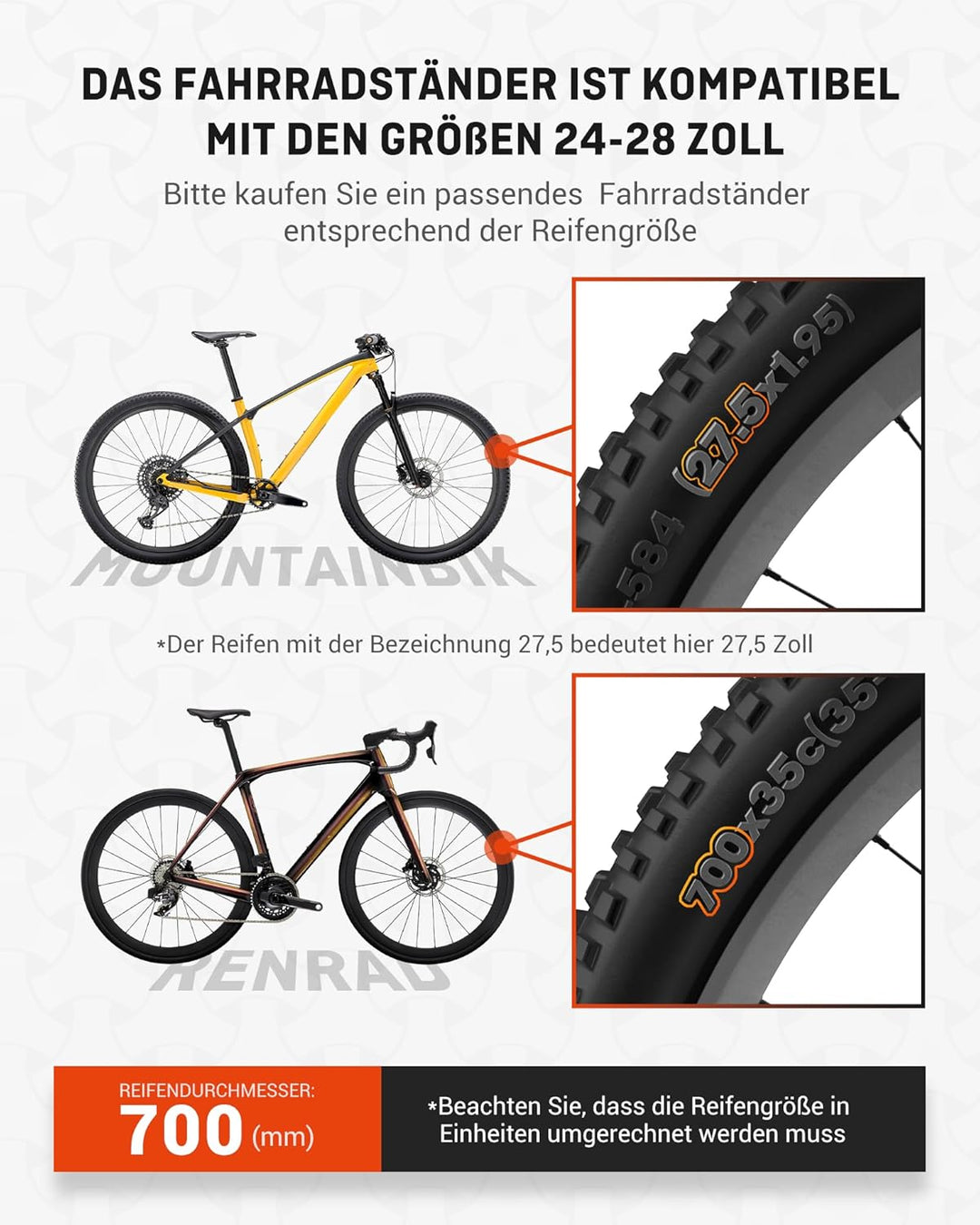 HENMI Fahrradständer 24-28 Zoll, 4 cm Höhenverstellbar und Universal S
