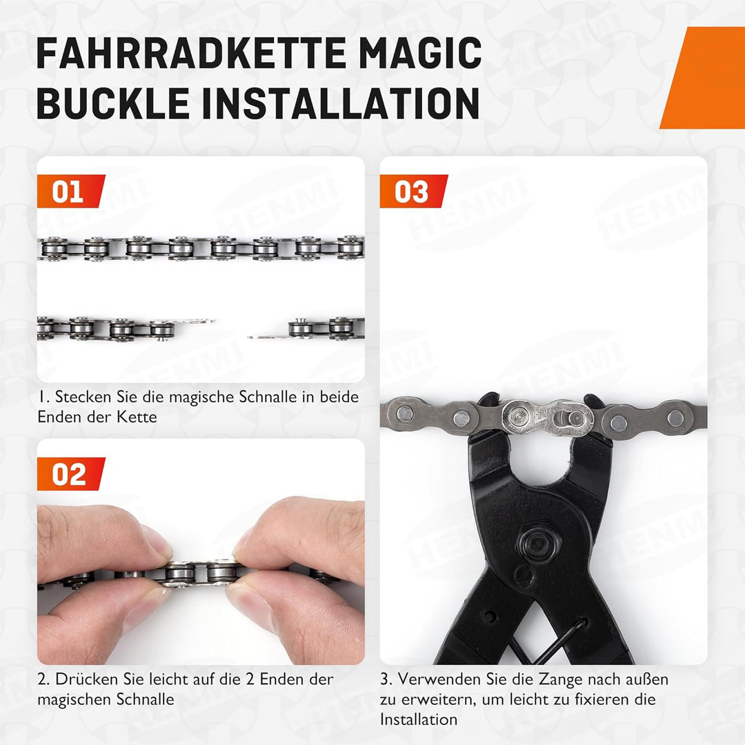 HENMI Kettennieter Fahrrad, Kettenzange, Kettenschloss Zange und 4 Paar Fahrradketten Nieten Fahrradkette Reparatur Set für 6-12 Fach Fahrradkette Werkzeug