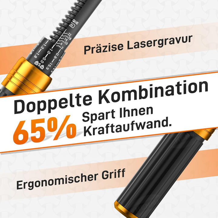 HENMI Drehmomentschlüssel Fahrrad 2-24 Nm, Drehmomentschlüssel 1/4 Zoll für Fahrrad & Motorrad, Torque Wrench Set mit 72 Zähne Ratsche, ±3% Fehlergenauigkeit, Inklusive 13 Bits & Verlängerungsstange