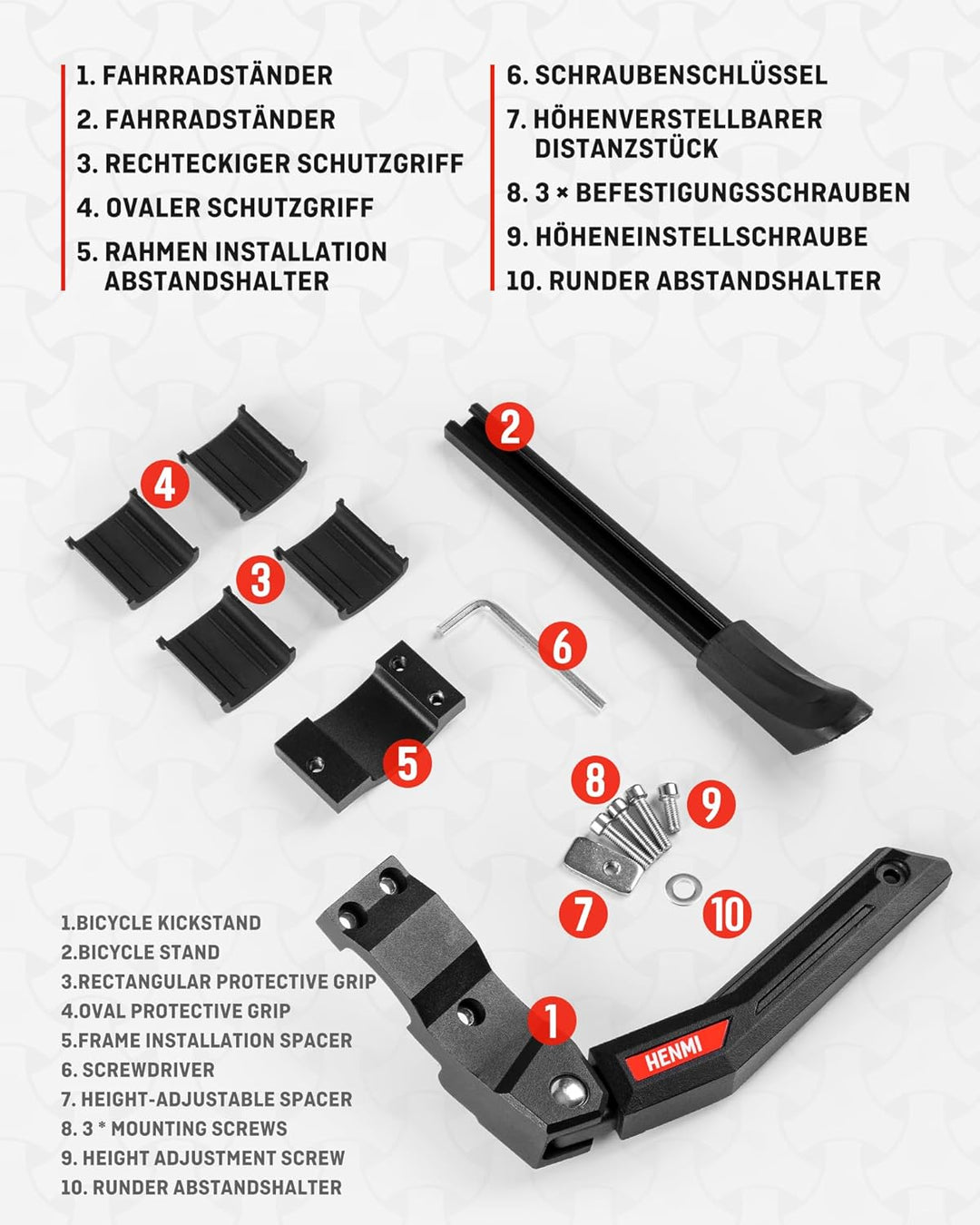 HENMI Fahrradständer 24-29 Zoll, Höhenverstellbar, rutschfest Seitenständer. Stabil Fahrradständer für Mountainbike, E-Bike, Trekkingrad, Cityrad, Pendlerfahrräder.