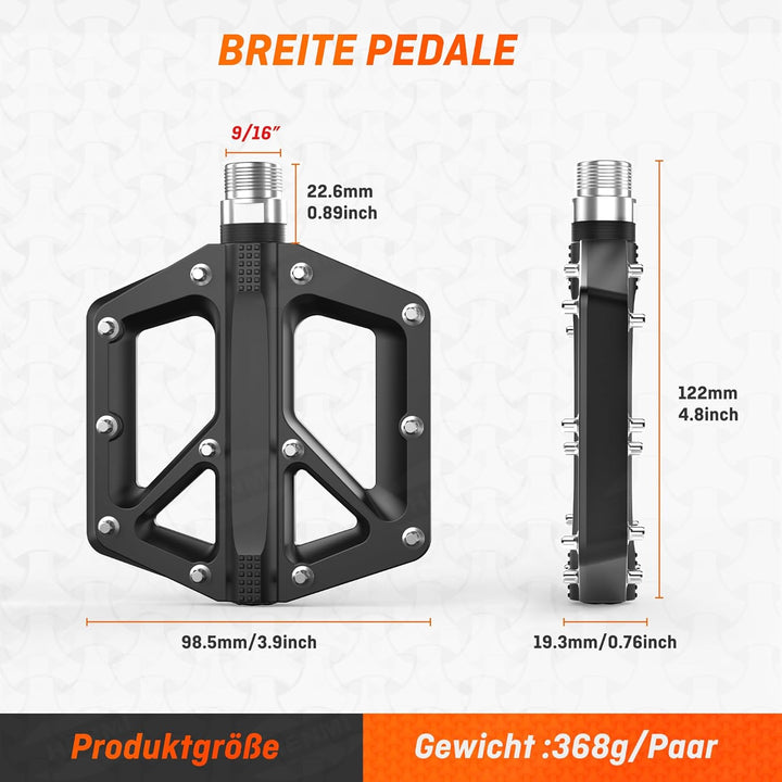 HENMI Pedale Fahrrad MTB, 9/16 Zoll Fahrradpedale rutschfest, Aluminium Flatpedale mit Abgedichtete Pedale Set für Mountainbike, E-Bike & Stadtrad