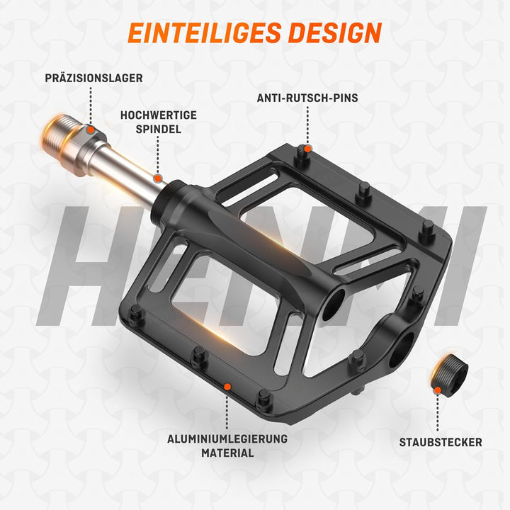HENMI Fahrradpedale 9/16 Zoll Aluminium MTB Pedale mit Abgedichtete Lager Fahrrad Pedalen rutschfest Breites Plattformpedal für EBike, MTB, Rennrad, Trekking Pedale Universal