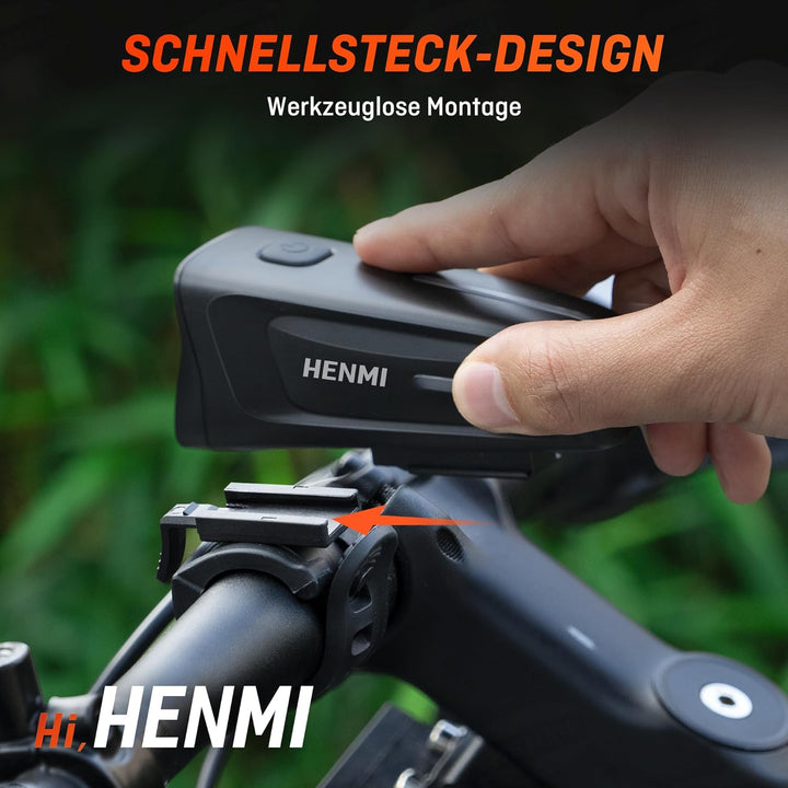 HENMI LED Fahrradlicht Vorne 100 LUX,Fahrradbeleuchtung stvzo zugelassen,Fahrradlampe USB Aufladbar mit Batterie Aufforderung schwach und 3 Leuchtmodi,IPX5 Wasserdicht und Blendfreies Design