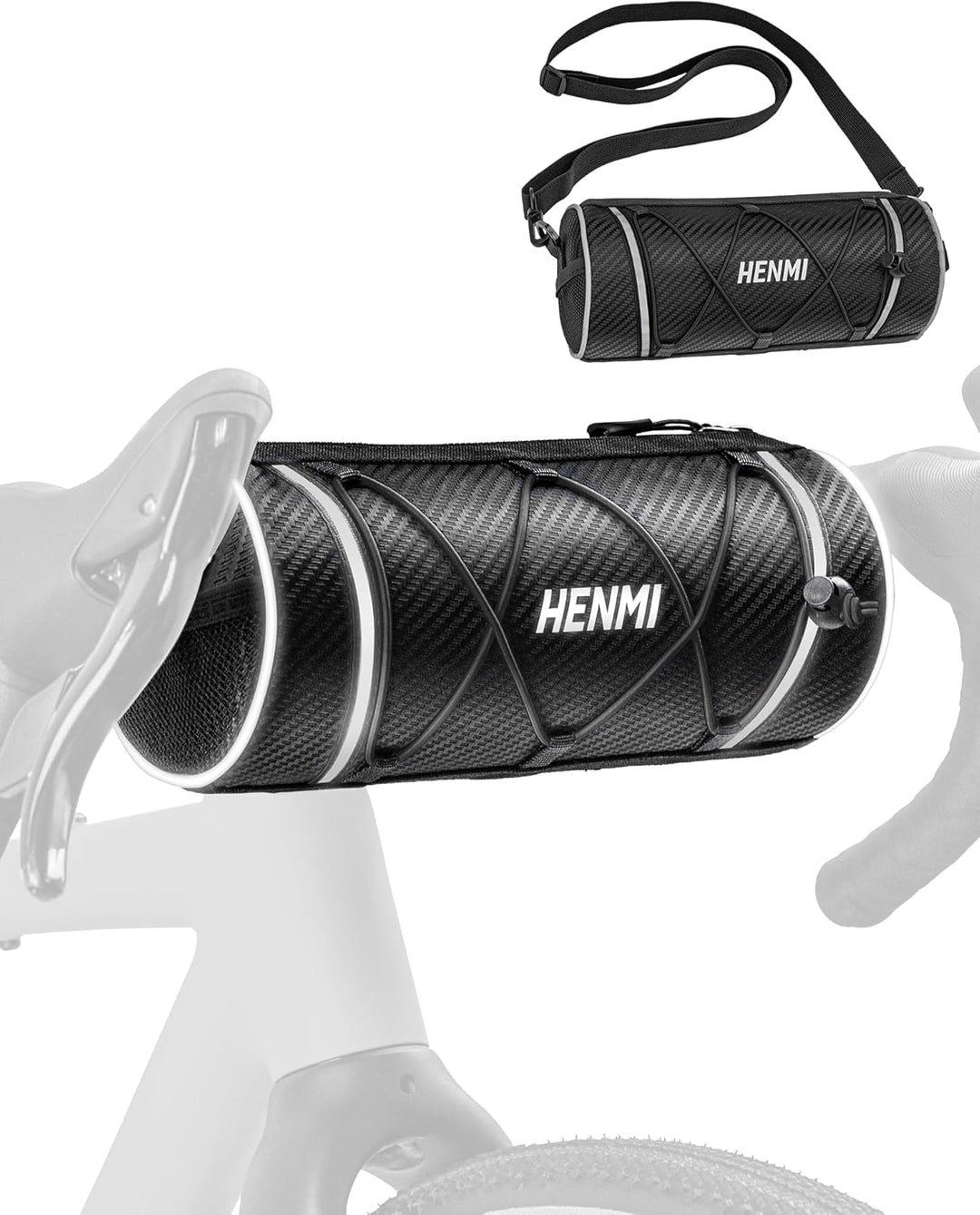 HENMI Lenkertasche Fahrrad Wasserdicht, Fahrradtasche Lenker für E-Bike, MTB, Rennrad, Lenkertasche Rennrad mit Schultergurt ca.2,4L (Schwarz)