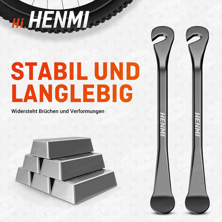 HENMI 2 Stück Reifenheber mit Felgenschutz Reifenheber Fahrrad Metall Fahrrad Reifenheber Stark Robust Fahrradreifen Montagewerkzeug Wechselnwerkzeug