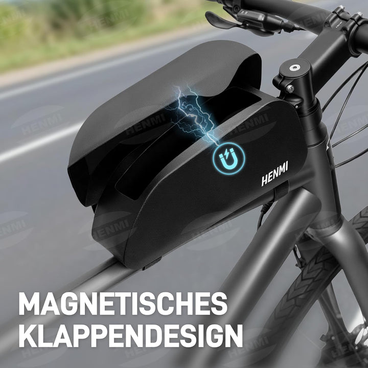HENMI Oberrohrtasche Fahrrad 1,5 Liter, Fahrrad Rahmentasche Wasserdicht mit Magnetverschluss Oberrohrtasche für E-Bike, Rennrad, MTB