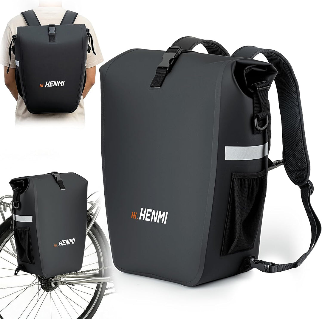 HENMI 3 in1 Fahrradtasche 28L Fahrradtaschen Gepäckträger mit Wasserdicht und Reflektierend, Geeignet als Gepäckträgertasche, Rucksack, Umhängetasche