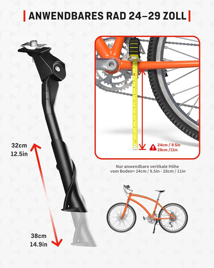 HENMI Fahrradständer 24–29 Zoll, Höheverstellbar Seiten-Ständer für E-Bike, Montainbike, Trekkingrad, Cityrad. Max. Belastung 35 kg
