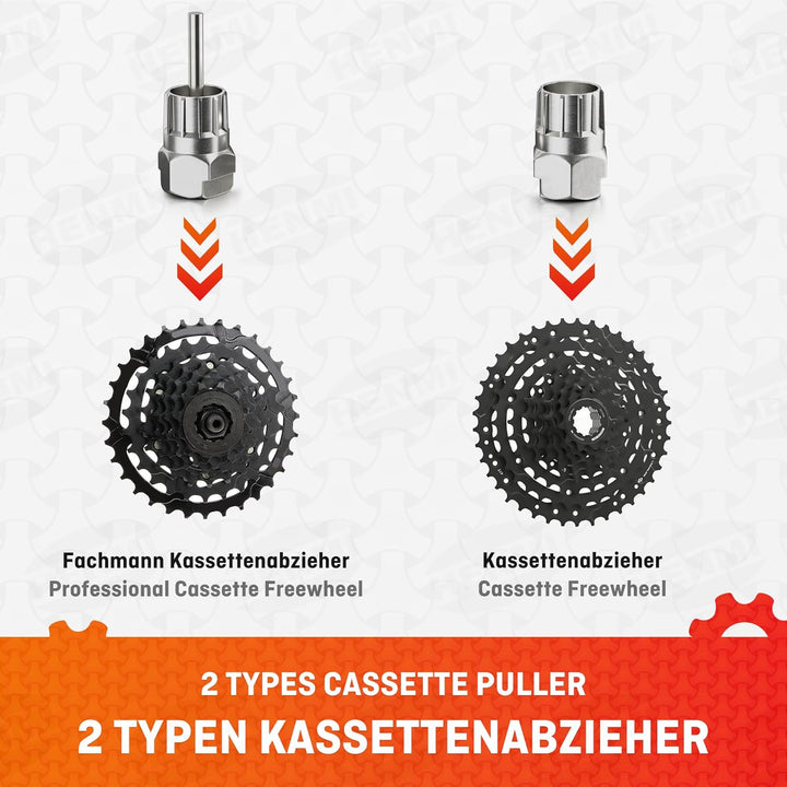 HENMI Fahrrad Kettenpeitsche, Zahnkranzabzieher und Kassetten Abzieher Kit, Ritzelabzieher Kassettenabzieher Schraubkranz Abzieher Universal Fahrrad Kassette Entfernungs Werkzeug
