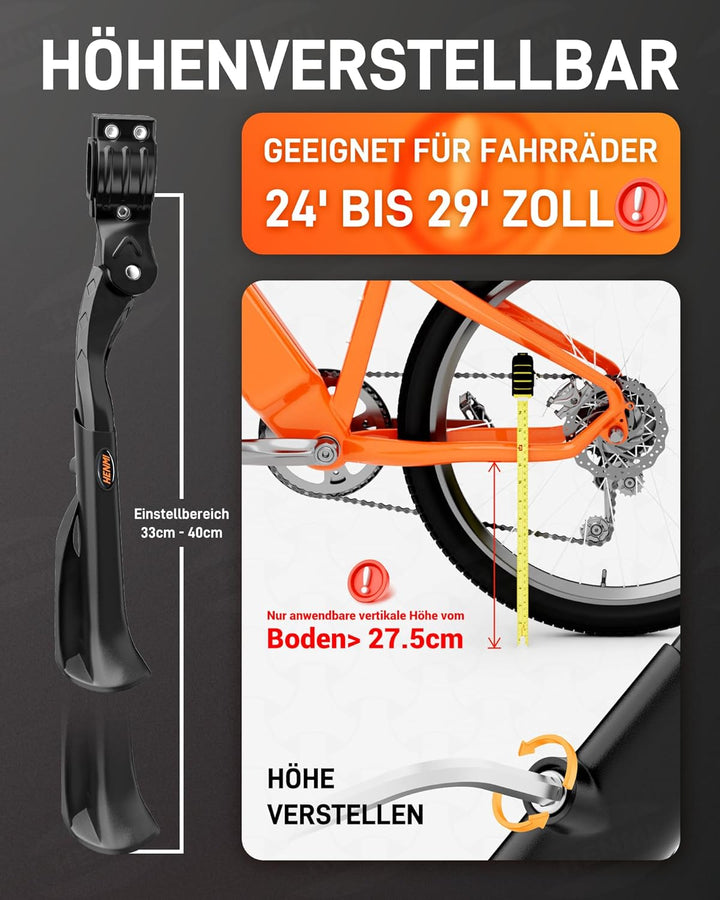 HENMI Fahrradständer 24-29 Zoll, Höhenverstellbar und Universal Seitenständer, Dauerhaft Bike Stand gemacht durch Aluminiumlegierung