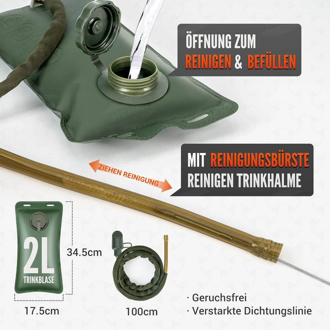 HENMI Trinkrucksack mit 2L Wasserblase,Verstellbare Laufweste Reflektierender Laufrucksack für Damen & Herren Läufe,Jogging,Radfahren