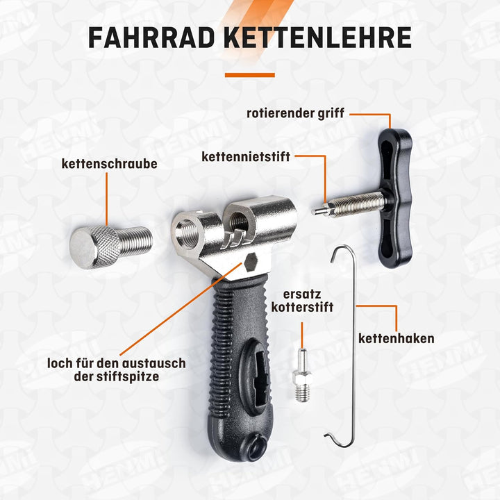 HENMI Kettennieter Fahrrad mit Fahrrad Reinigungsbürste, Kettenzange, Kettenschloss Zange und 5 Paar Fahrradketten Nieten Fahrradkette Reparatur Set für 6-12 Fach Fahrradkette