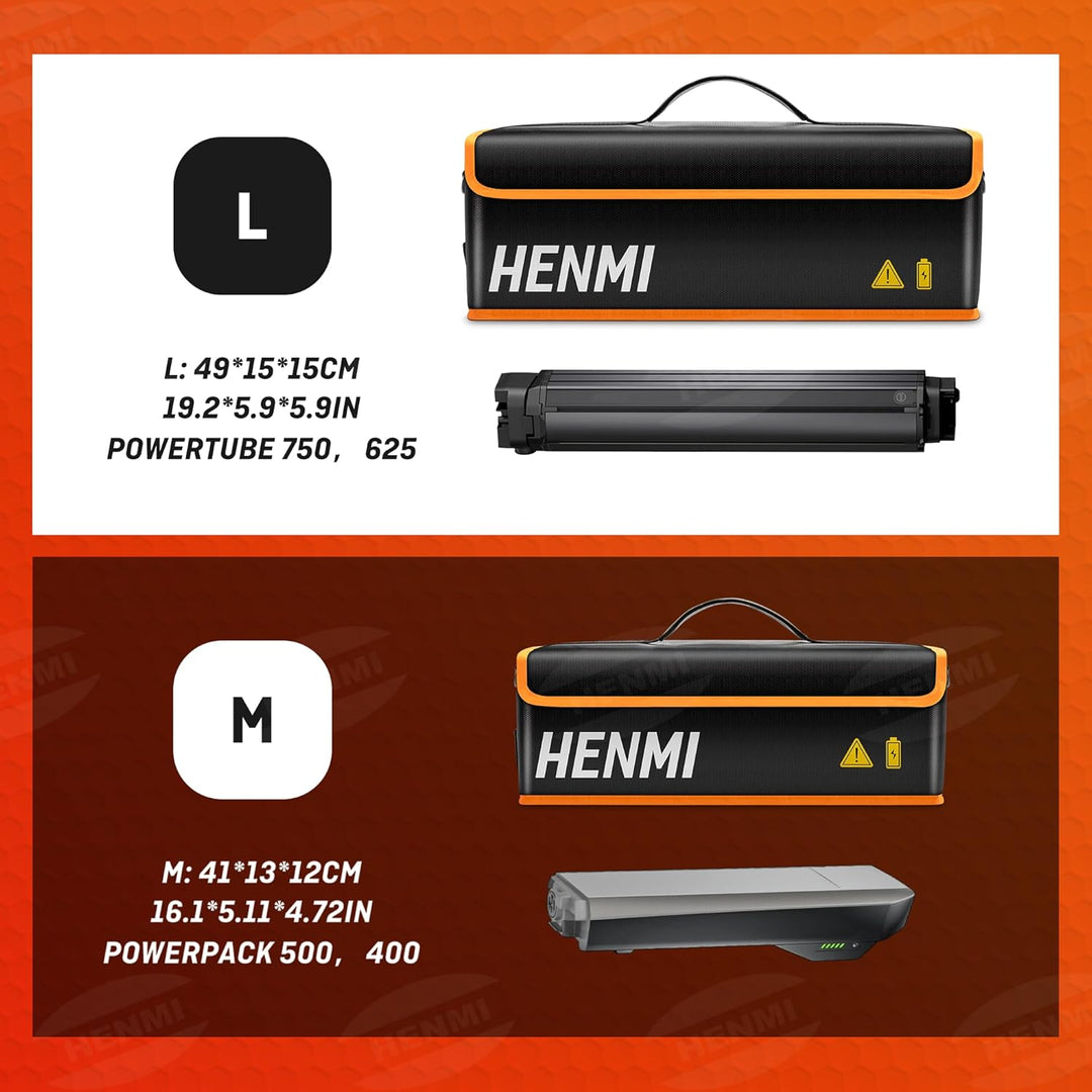 HENMI Ebike Akku Tasche, 1000 °C Feuerfest Zum Sicheren Lagern, Transportieren, Laden, Akku Tasche mit Metallschnalle 49 x 15 x 15 cm