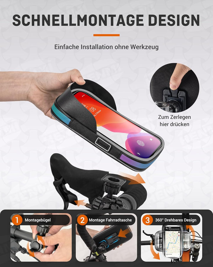 HENMI Handyhalterung Fahrrad Wasserdicht Tasche für 4.7-7 Zoll Smartphone Handytasche Fahrrad mit Regenschutz 360°Drehbarem Fahrradtasche Handy für Rennrad, Ebikes, Motorrad