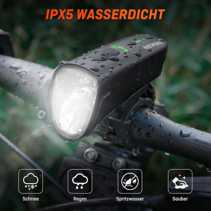 HENMI Fahrradlicht Vorne, StVZO Zugelassen Auto Fahrradlampe Vorne,USB Aufladbar Fahrrad licht Fahrradbeleuchtung 100 Lux mit 4 Beleuchtungsmodi,IPX5 Wasserdicht