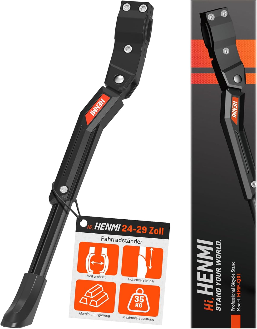 HENMI Fahrradständer 24-29 Zoll, Höhenverstellbar, rutschfest Seitenständer. Stabil Fahrradständer für Mountainbike, E-Bike, Trekkingrad, Cityrad, Pendlerfahrräder.