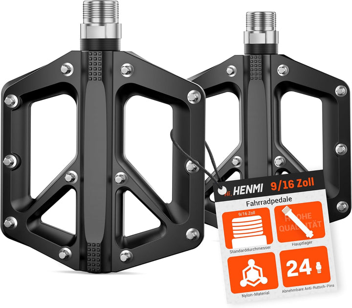 HENMI Pedale Fahrrad MTB, 9/16 Zoll Fahrradpedale rutschfest, Aluminium Flatpedale mit Abgedichtete Pedale Set für Mountainbike, E-Bike & Stadtrad