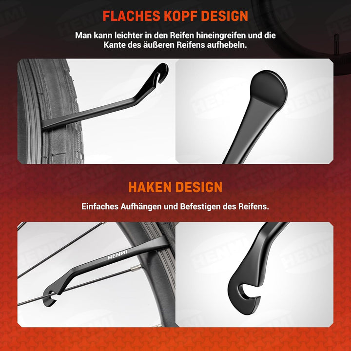 HENMI 2 Stück Reifenheber mit Felgenschutz Reifenheber Fahrrad Metall Fahrrad Reifenheber Stark Robust Fahrradreifen Montagewerkzeug Wechselnwerkzeug
