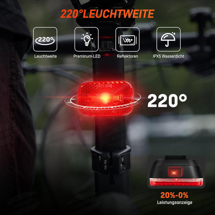 HENMI LED Fahrradleuchten Set, USB Aufladbar Fahrradlicht LED Set,Stvzo Zugelassen Fahrradlicht Vorne und Rücklicht Fahrrad,IPX5 Wasserdicht