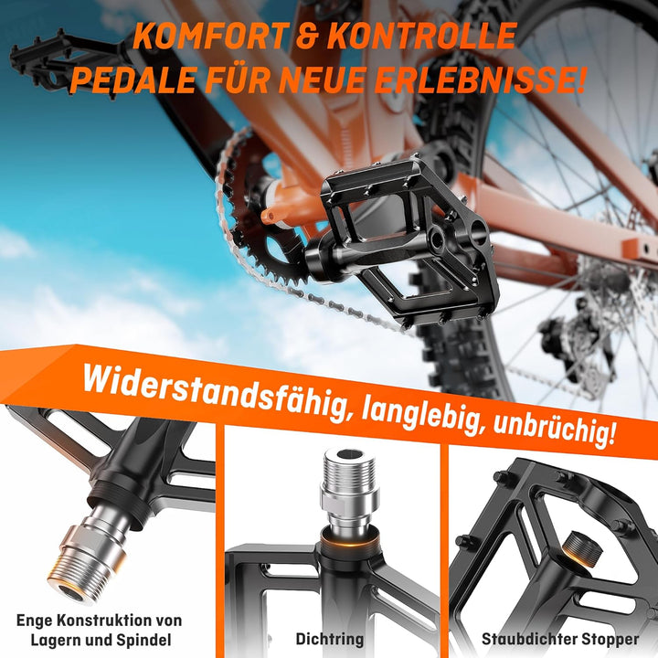 HENMI Fahrradpedale 9/16 Zoll Aluminium MTB Pedale mit Abgedichtete Lager Fahrrad Pedalen rutschfest Breites Plattformpedal für EBike, MTB, Rennrad, Trekking Pedale Universal