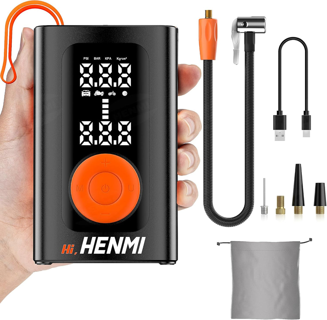 elektrische fahrradpumpe mit manometer HENMI Elektrische Luftpumpe, Akku Luftpumpe Auto mit alle ventile (10,