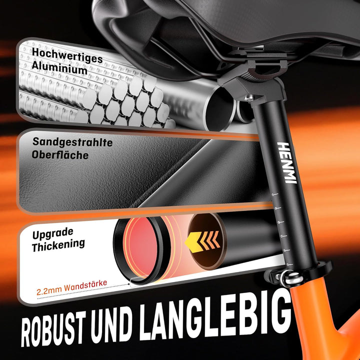 HENMI Fahrrad Sattelstütze mit Sattelklemme,Verstellbar Sattelstange 27.2/31.6mm mit 400 mm Länge für E-Bikes,MTB,Rennrad,Trekking
