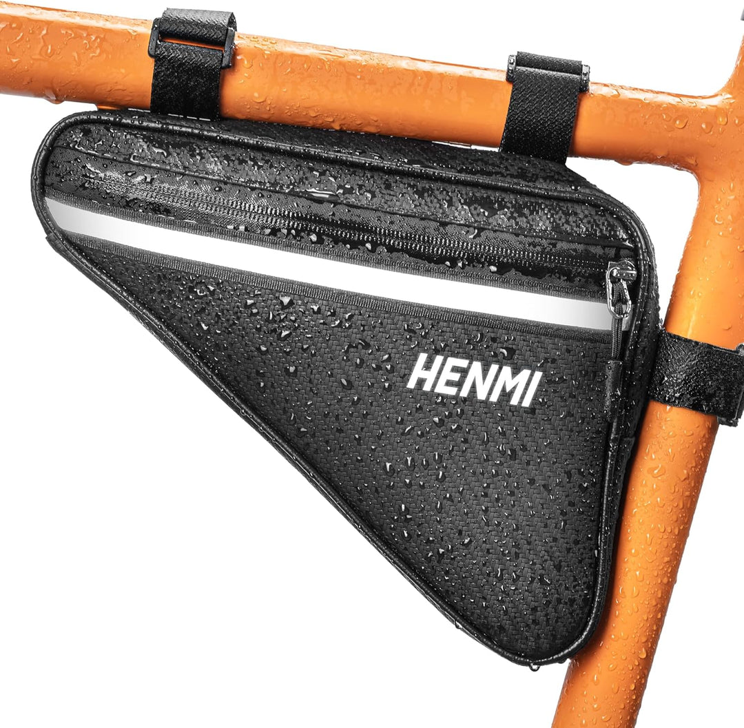 HENMI Fahrradtasche Rahmen, Dreieckstasche Fahrrad Wasserdicht Reflektierend, Rahmentasche für Handy, Snack, Werkzeug, Verwendung Fahrrad