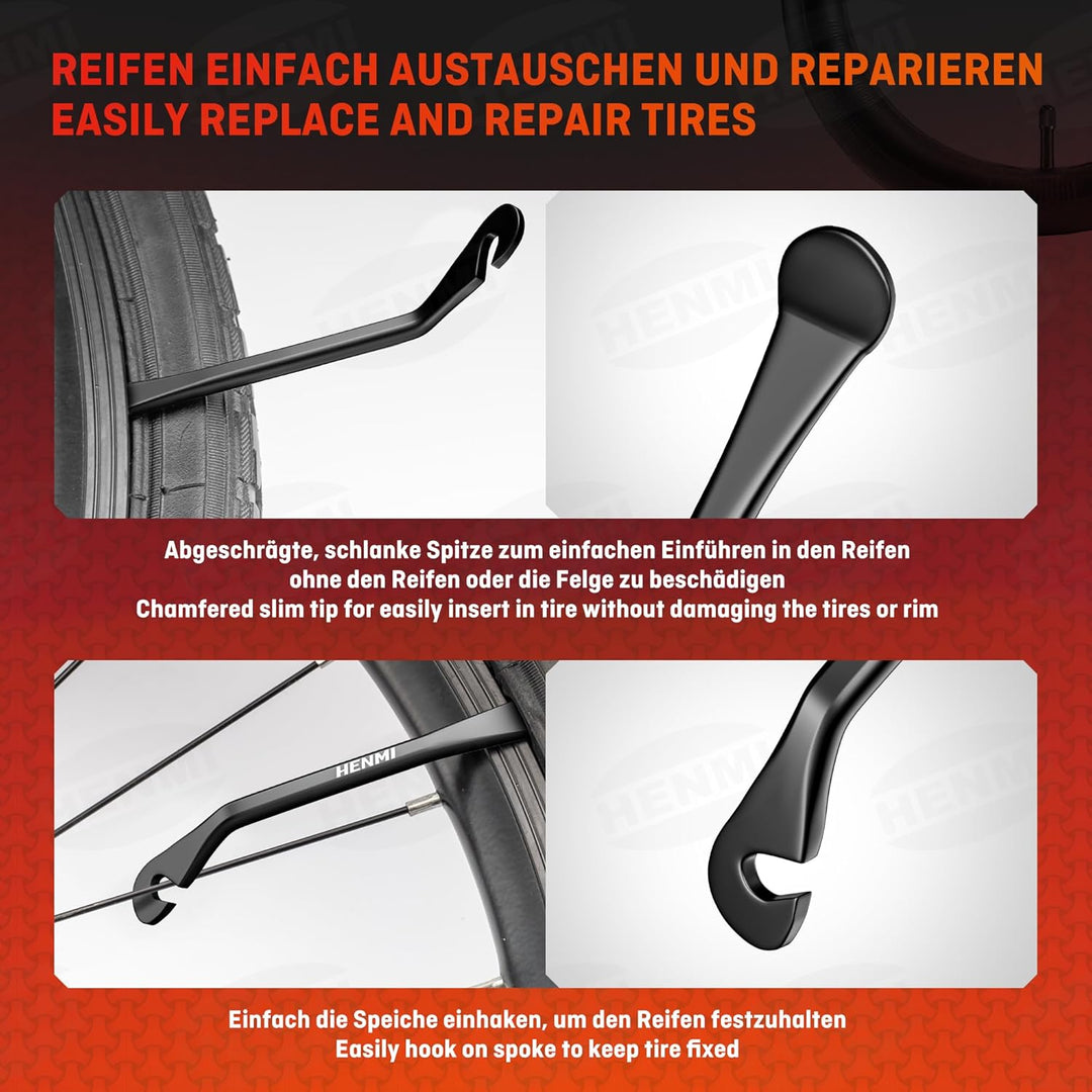 HENMI 3 Stück Reifenheber Reifenheber Fahrrad Metall Fahrrad Reifenheber Stark Robust Fahrradreifen Montagewerkzeug Wechselnwerkzeug