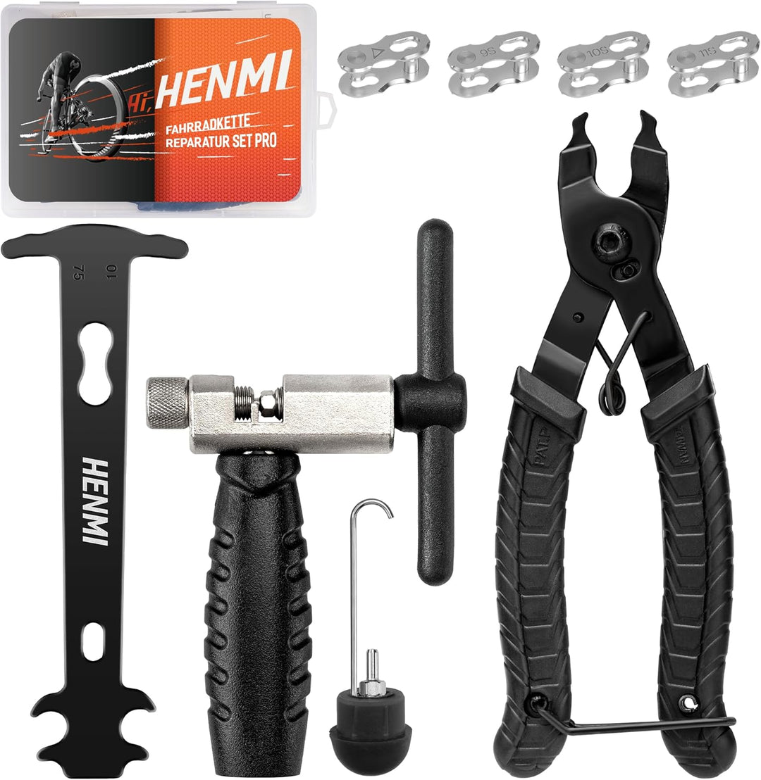 HENMI Kettennieter Fahrrad, Kettenzange, Kettenschloss Zange und 4 Paar Fahrradketten Nieten Fahrradkette Reparatur Set für 6-12 Fach Fahrradkette Werkzeug