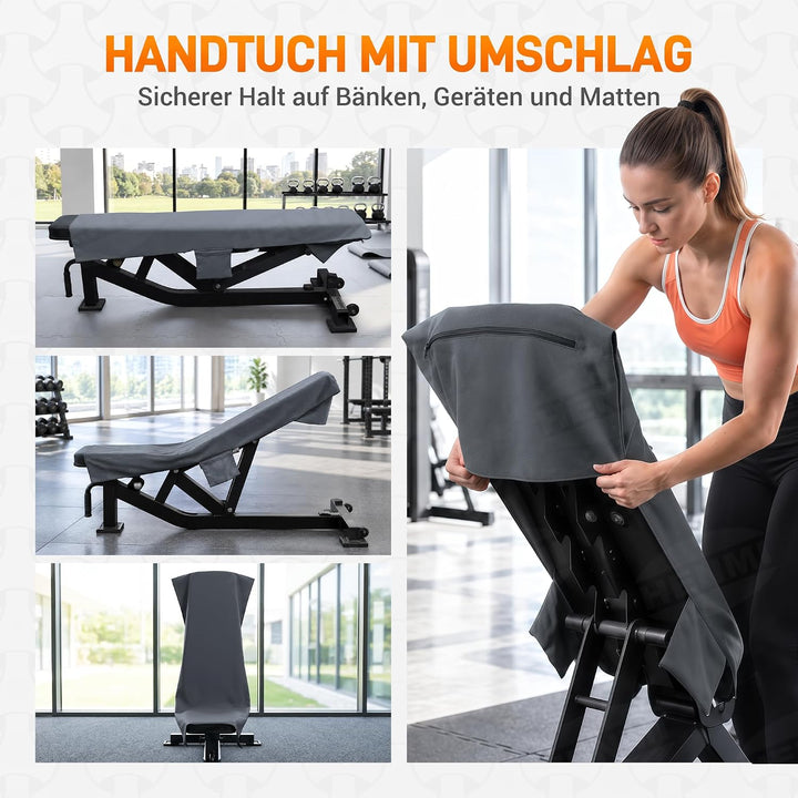 HENMI Fitness Handtuch Mikrofaser 131*50 cm Kompakt & schnelltrocknend, Reißverschluss, Seitentaschen, atmungsaktiver Netzbeutel – ideal fürs Fitnessstudio
