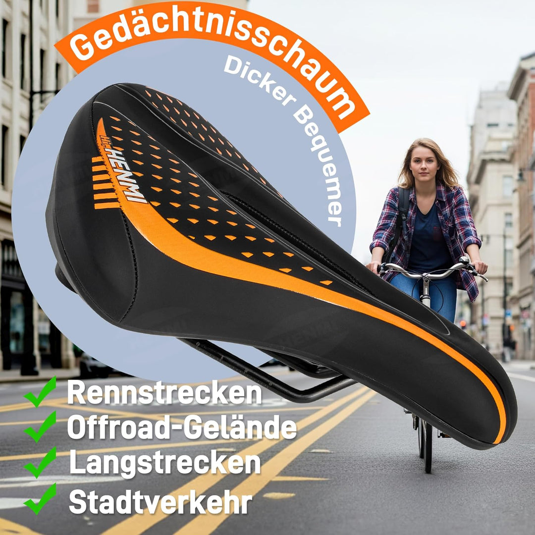 HENMI Fahrradsattel Herren Damen Weicher, Komfortabel Atmungsaktiv Stoßdämpfend Ergonomisch Fahrrad Sattel für Mountainbike MTB Trekking E-Bike Rennrad Fahrradsitz