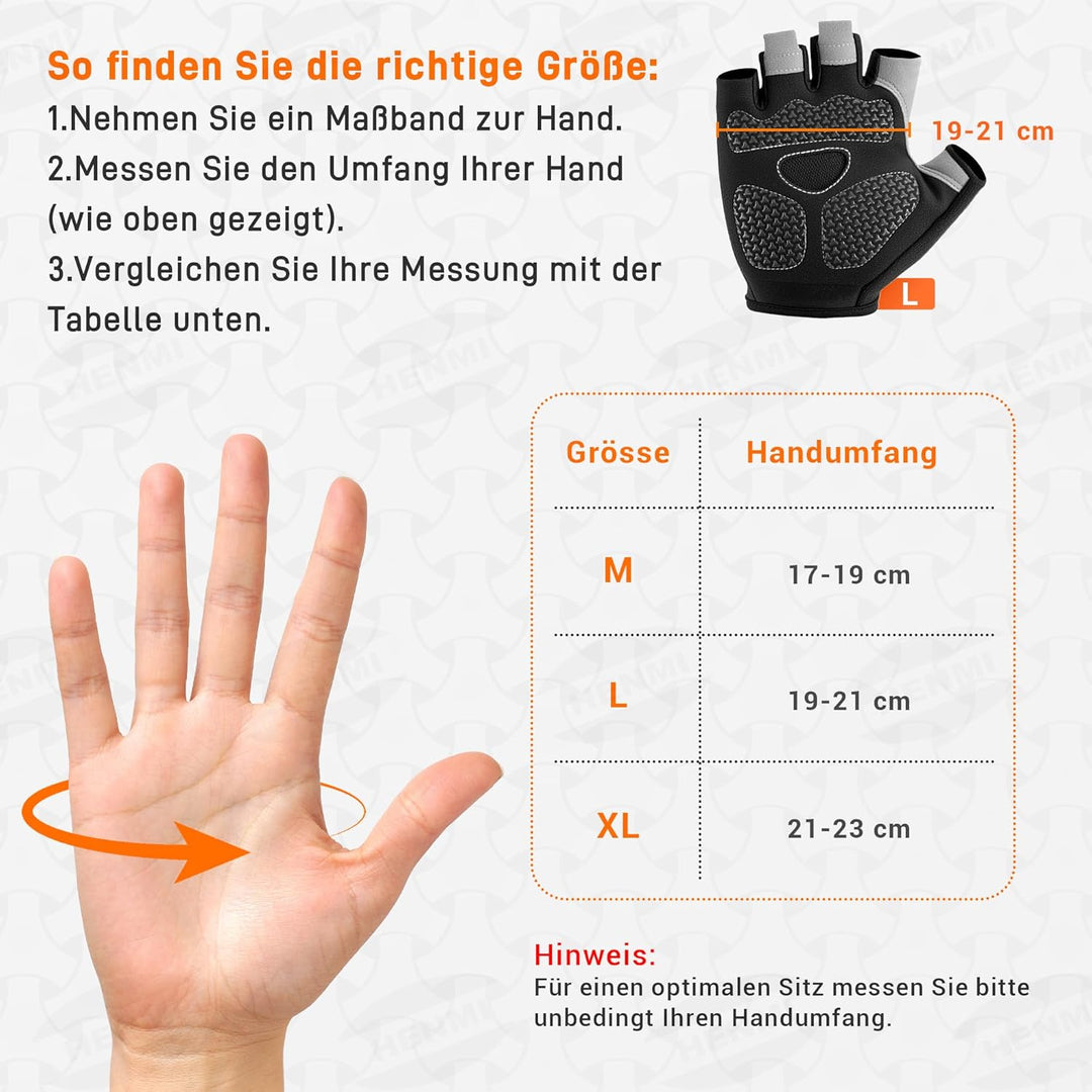 HENMI Fahrradhandschuhe Halbfinger Herren Damen, Atmungsaktiv MTB Handschuhe Radsporthandschuhe mit Polsterung Rutschfestem Grip für Radfahren, Fitness, Outdoor Sportarten