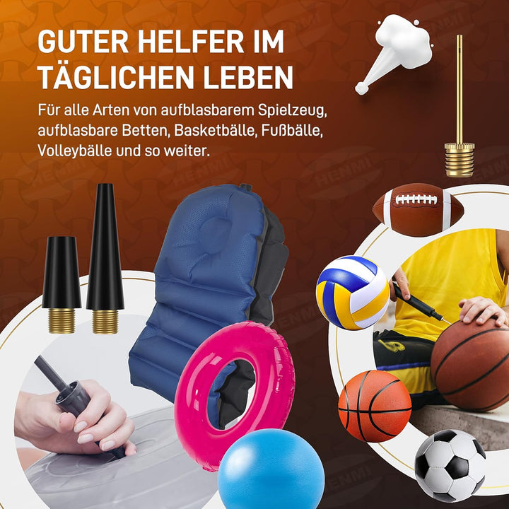 HENMI Fahrradventil Adapter Set, Alle Ventiladapter Fahrrad, Autoventil Adapter, Französisches ventil, Ballnadel, Kegelventil und Luftpumpe Adapter mit Sortierbox