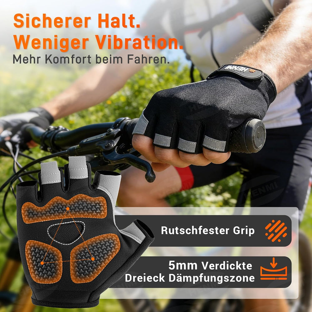 HENMI Fahrradhandschuhe Halbfinger Herren Damen, Atmungsaktiv MTB Hand