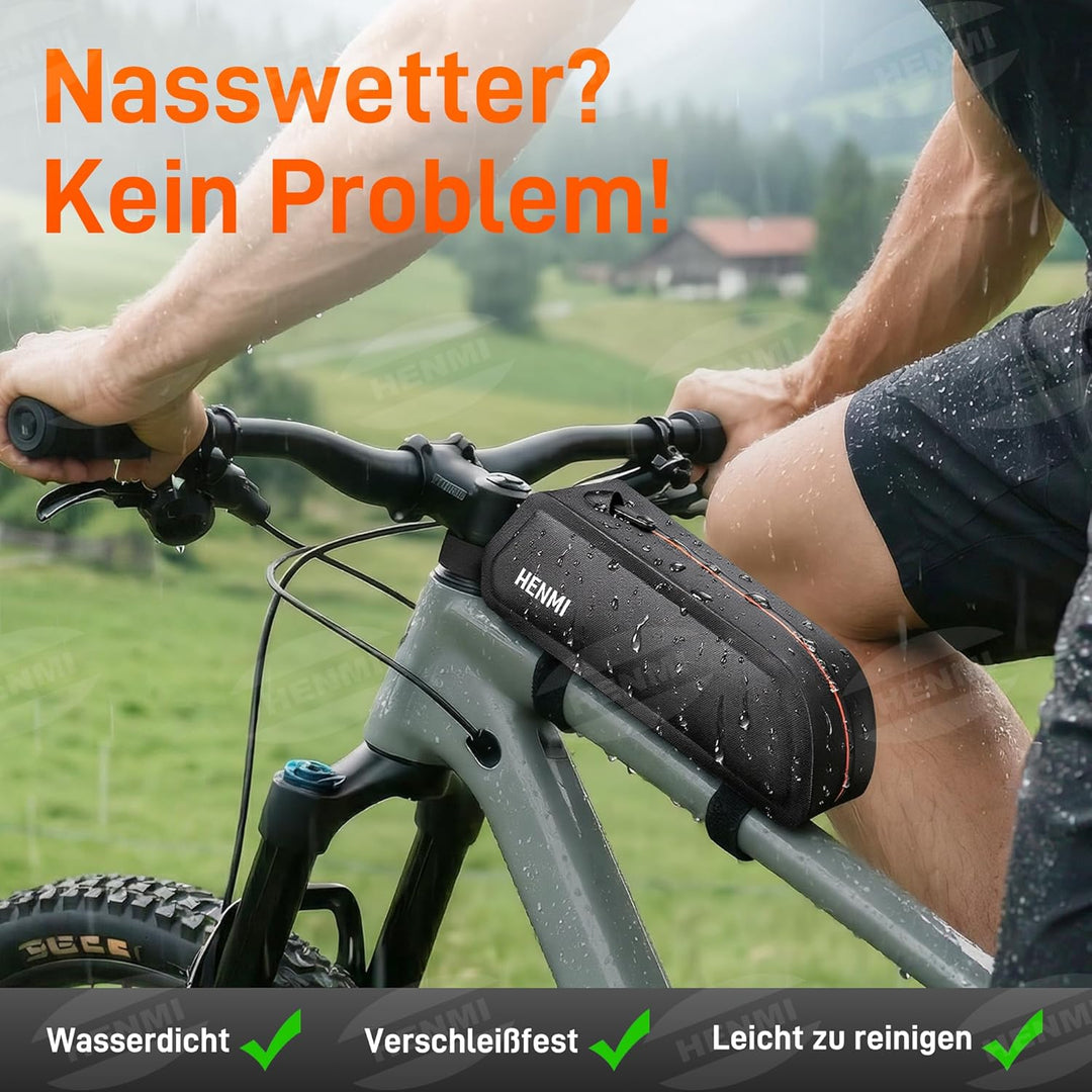 HENMI Oberrohrtasche Fahrrad, 1,3 L Fahrrad Rahmentasche Wasserdicht für Ebike, Mountainbike,Rennrad Fahrradzubehör